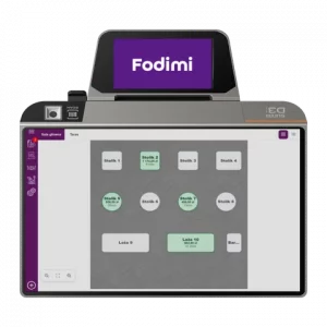 Sunmi D3 Mini z Fodimi POS – mapa stolików i ekran klienta z logo Fodimi